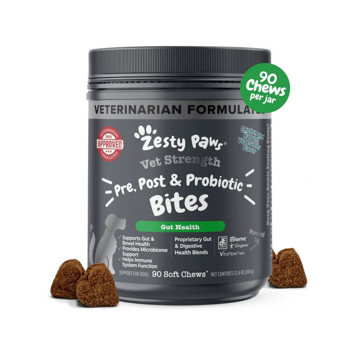 Zesty Paws Vet Strength Pre, Post & Probiotics Gut Health Soft Chews for Dogs 90 ct