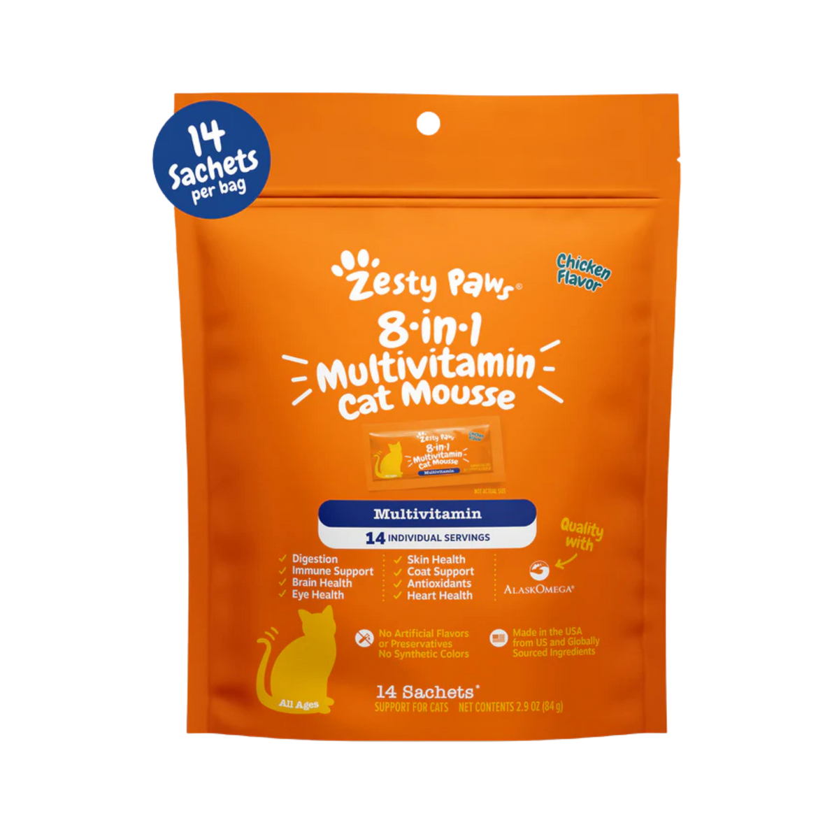 Zesty Paws 8-in1 Multivitamin Cat Mousse for Cats 14 ct
