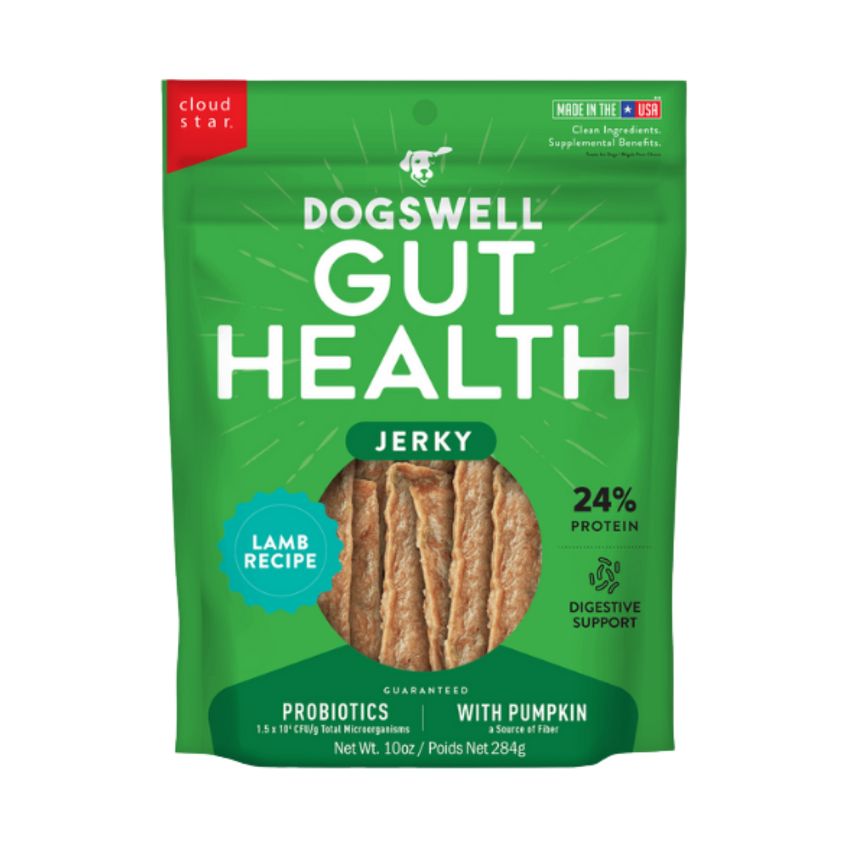Dogswell Gut Health Jerky Dog Treats, Lamb Recipe 10 oz