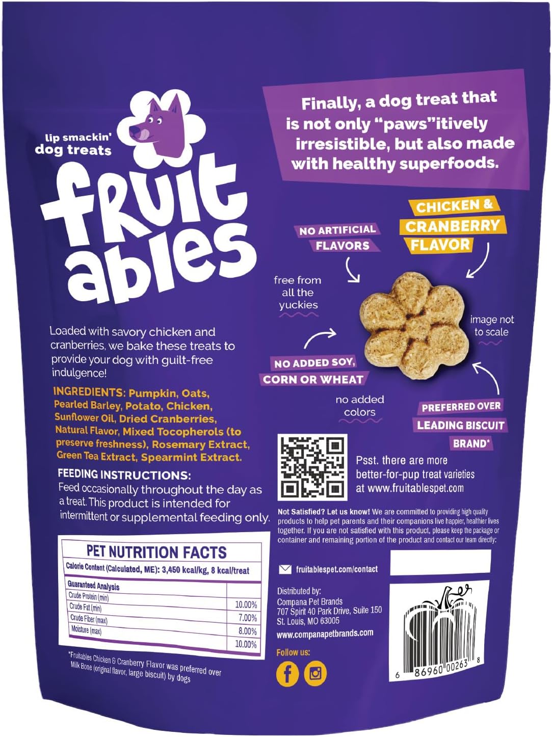 Fruitables Holiday Chicken & Cranberry Flavor Dog Treats 7 oz