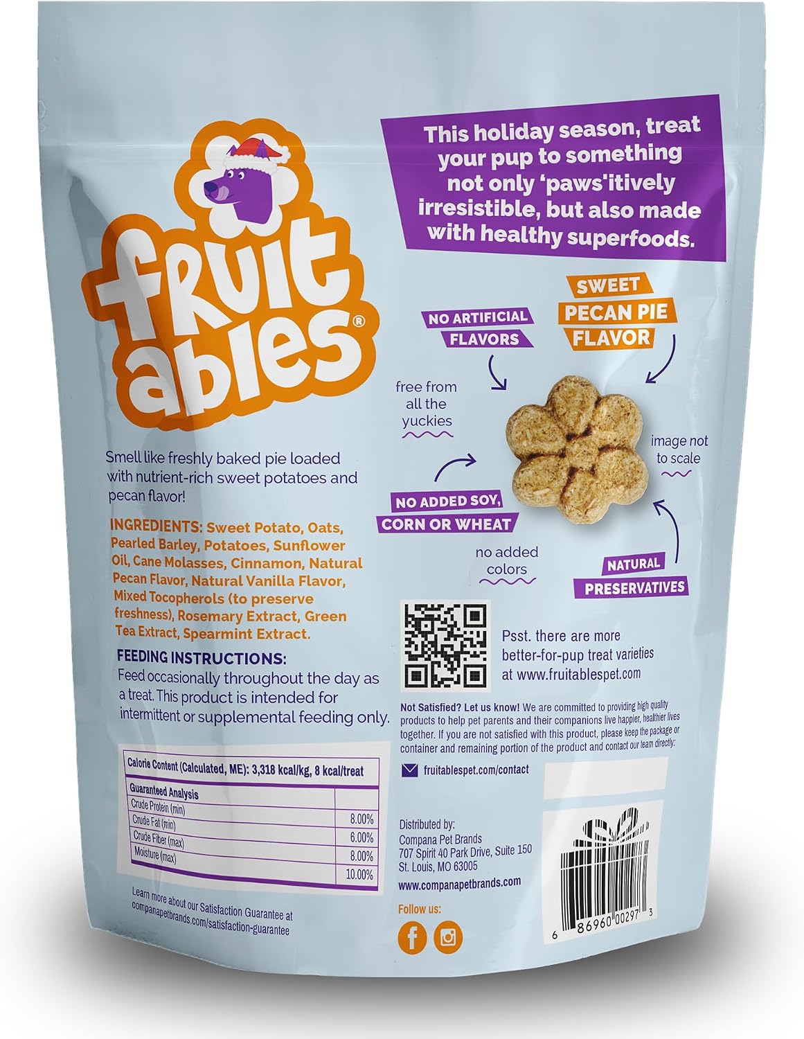 Fruitables Holiday Sweet Pecan Pie Flavor Dog Treats 7 oz