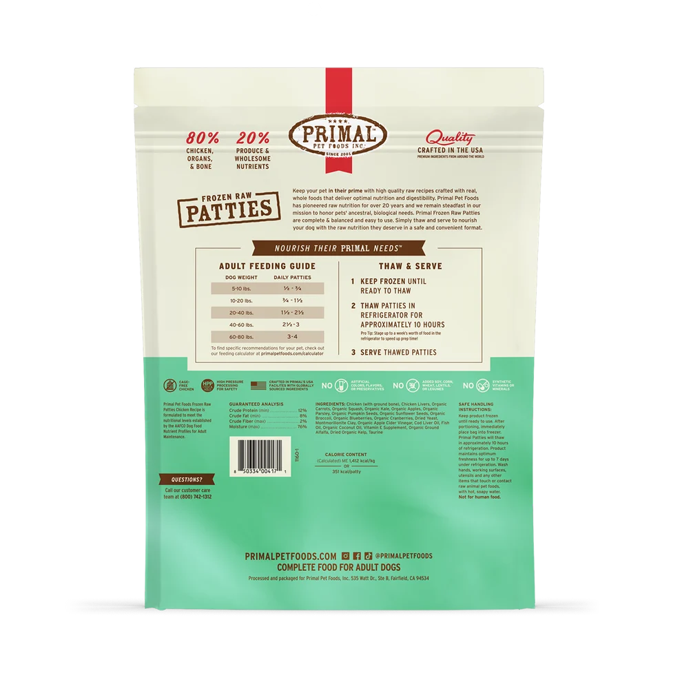 Primal Raw Frozen Patties Chicken Formula Dog Food 6 lb