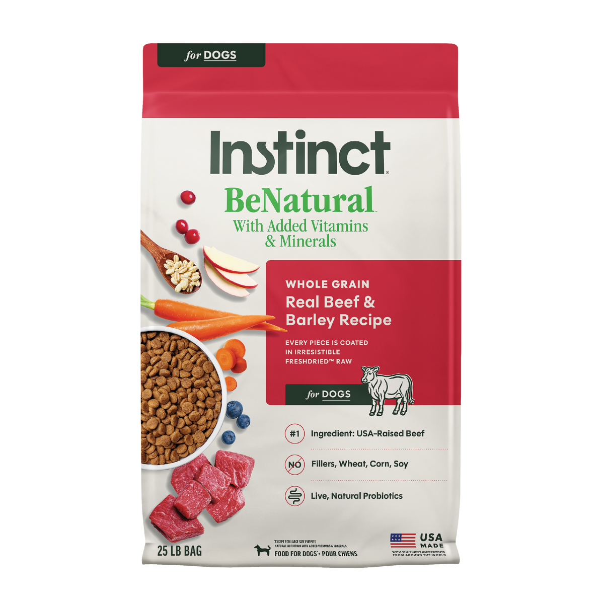 INSTINCT Be Natural Real Beef & Barley Recipe Freeze-Dried Raw Coated All Life Stage Dry Dog Food