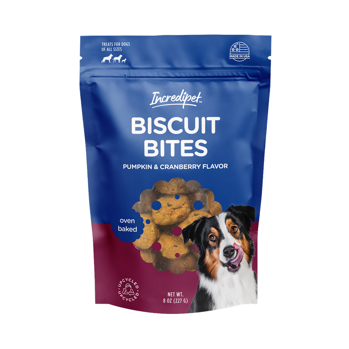 Incredipet Oven Baked Pumpkin & Cranberry Flavor Biscuit Bites Dog Treats 8 oz