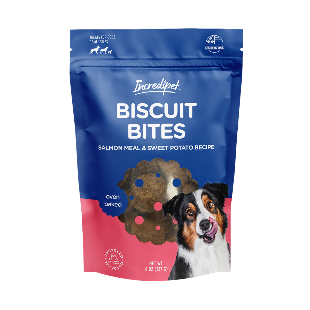 Incredipet Oven Baked Salmon Meal & Sweet Potato Biscuit Bites Dog Treats 8 oz
