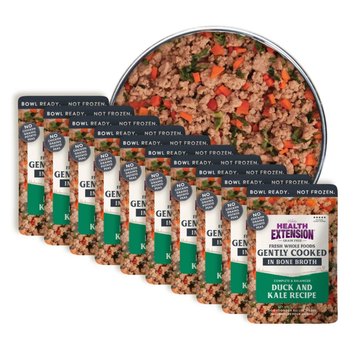 HEALTH EXTENSION Whole Foods Gently Cooked in Bone Broth Grain Free Duck & Kale Recipe Dog Food