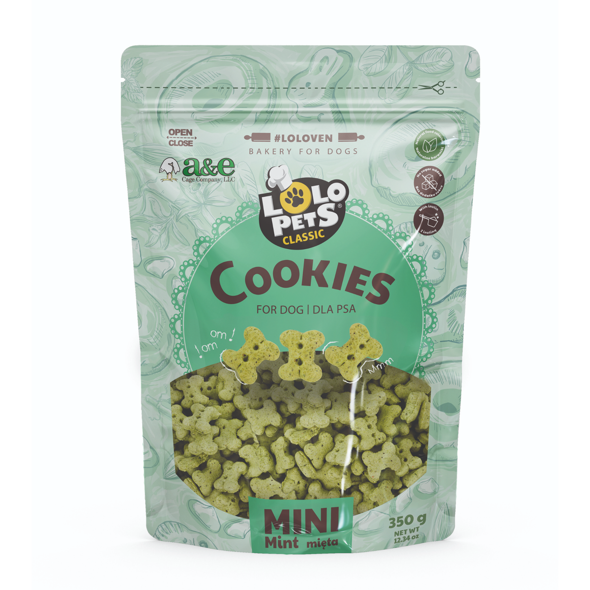 A&E Lolo Pets Classic Mini Bone Shaped Mint Flavored Dog Biscuit Treats