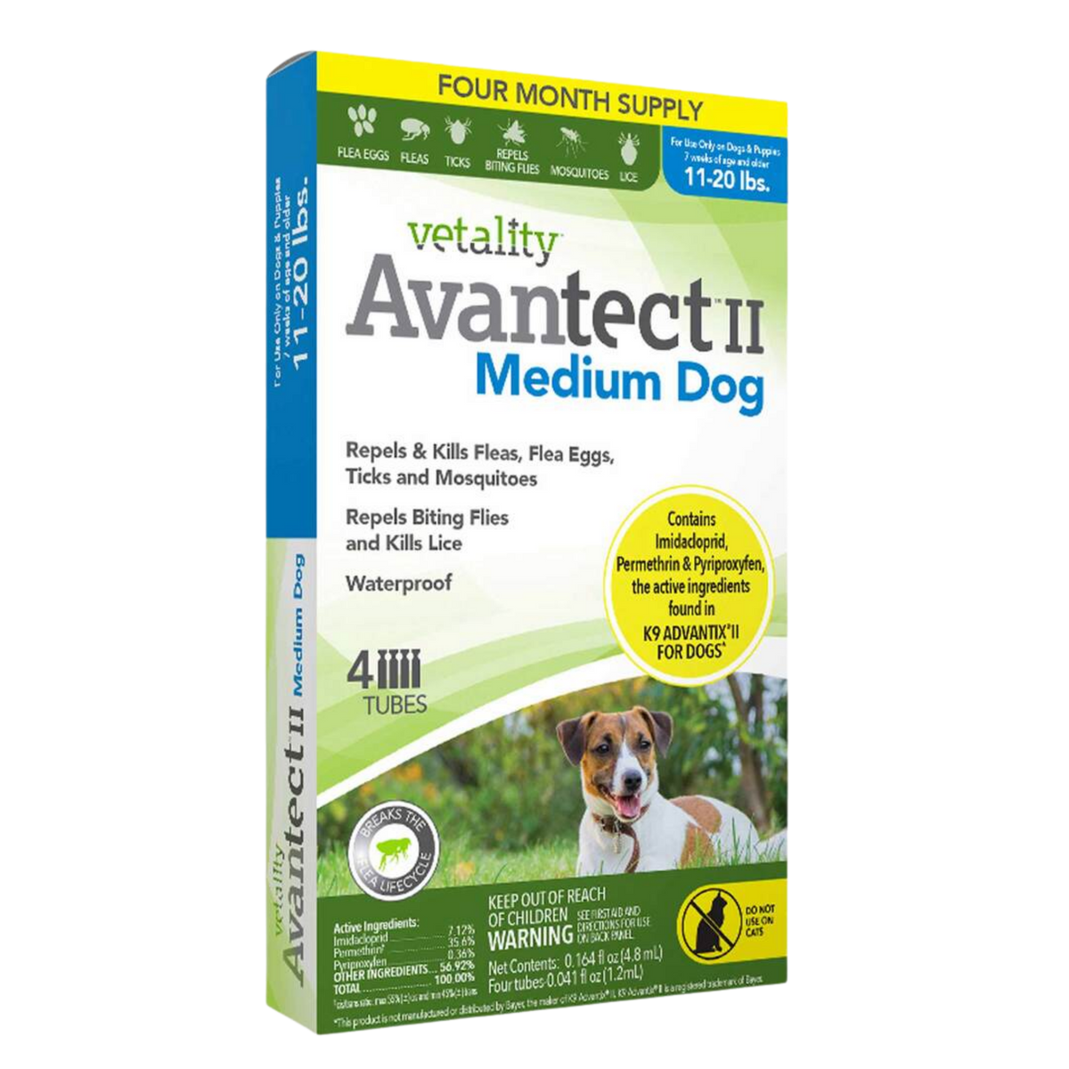 Vetality Avantect ll for Dogs, Repels & Kills Fleas, Flea Eggs, Ticks and Mosquitoes- 4 pack