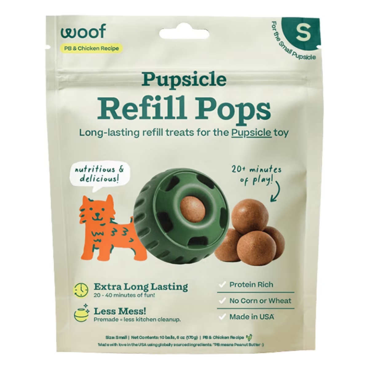Woof Pupsicle Pops Refills Peanut Butter & Chicken Recipe Lickable Dog Treats