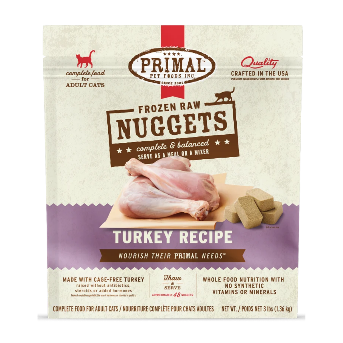 Primal Frozen Raw Turkey Nuggets for Cats 3 lb