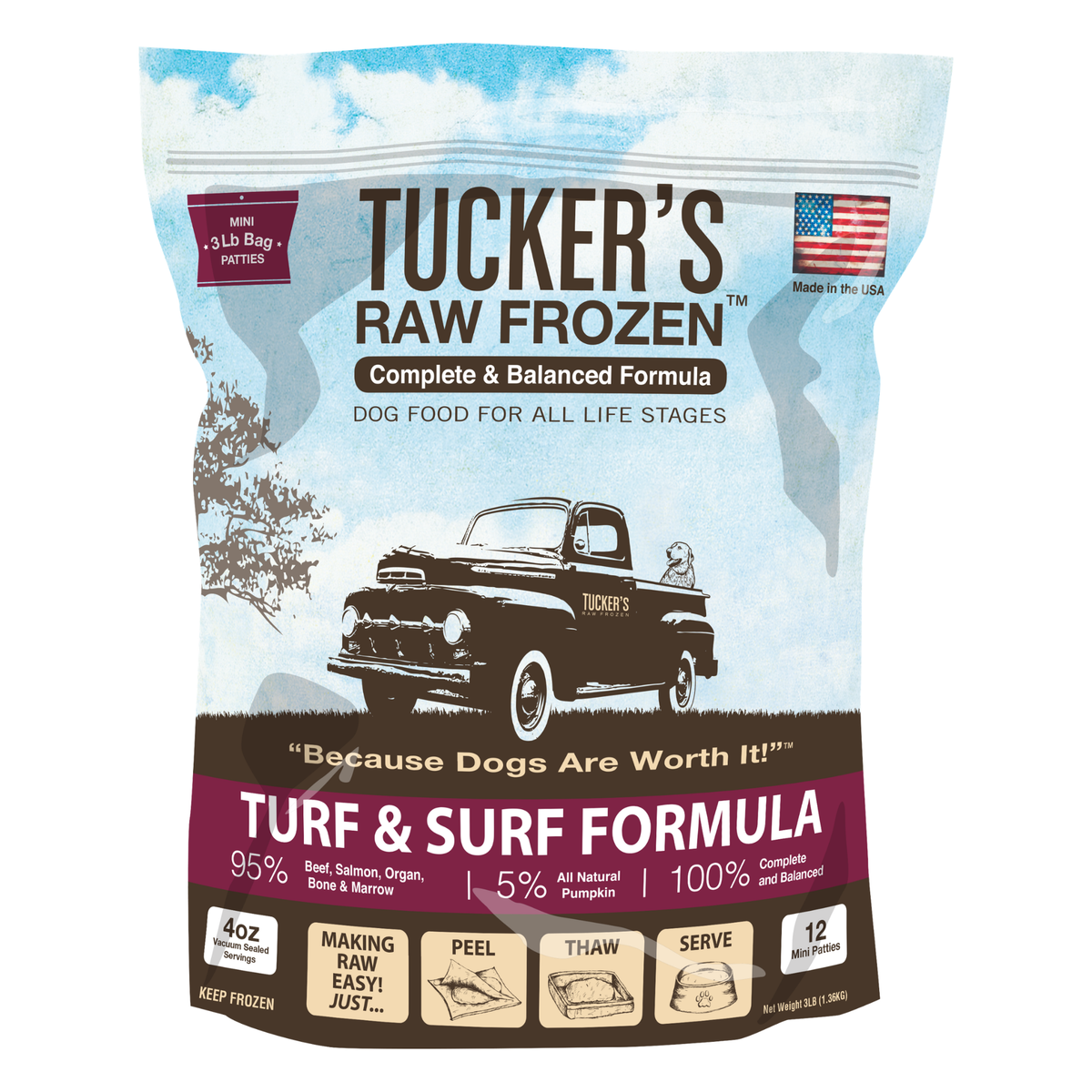 Tucker's Raw Frozen Turf & Surf Complete & Balanced Dog Food 3 lb