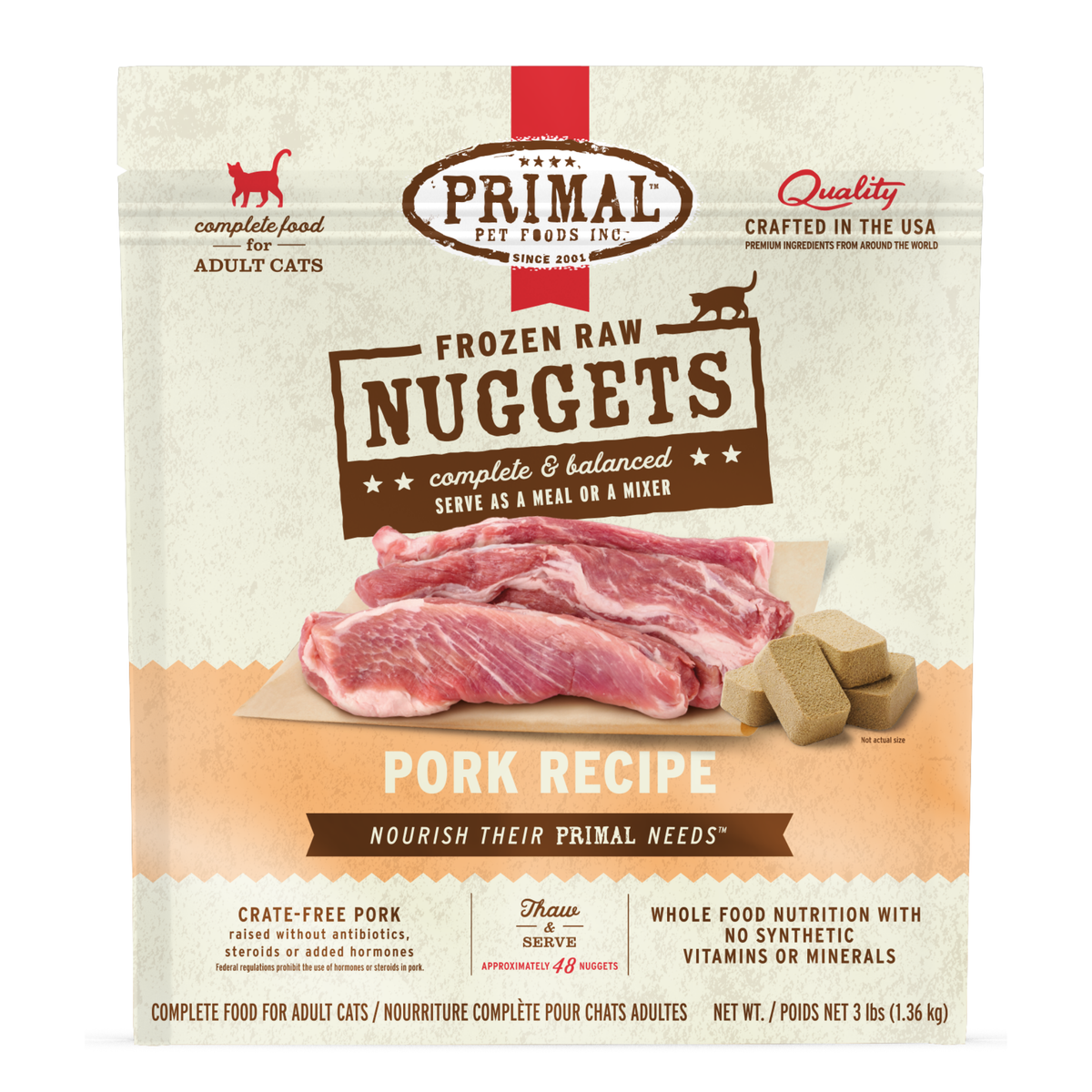 Primal Frozen Nuggets Pork Formula Grain-Free Raw Cat Food 3 lb