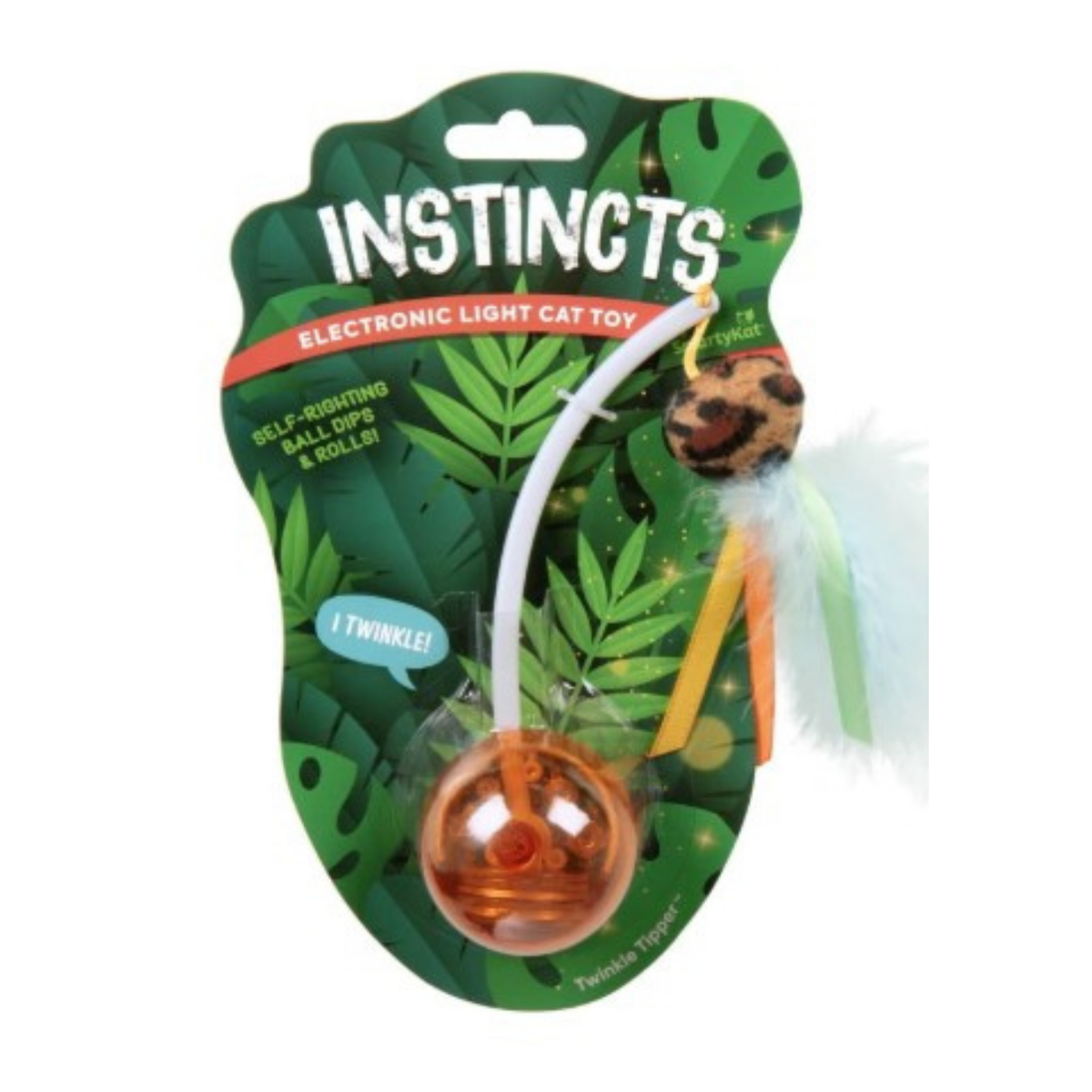 Smartykat Instincts Twinkle Tipper Electronic Light Ball with Self-Righting Cat Teaser Wand Toy