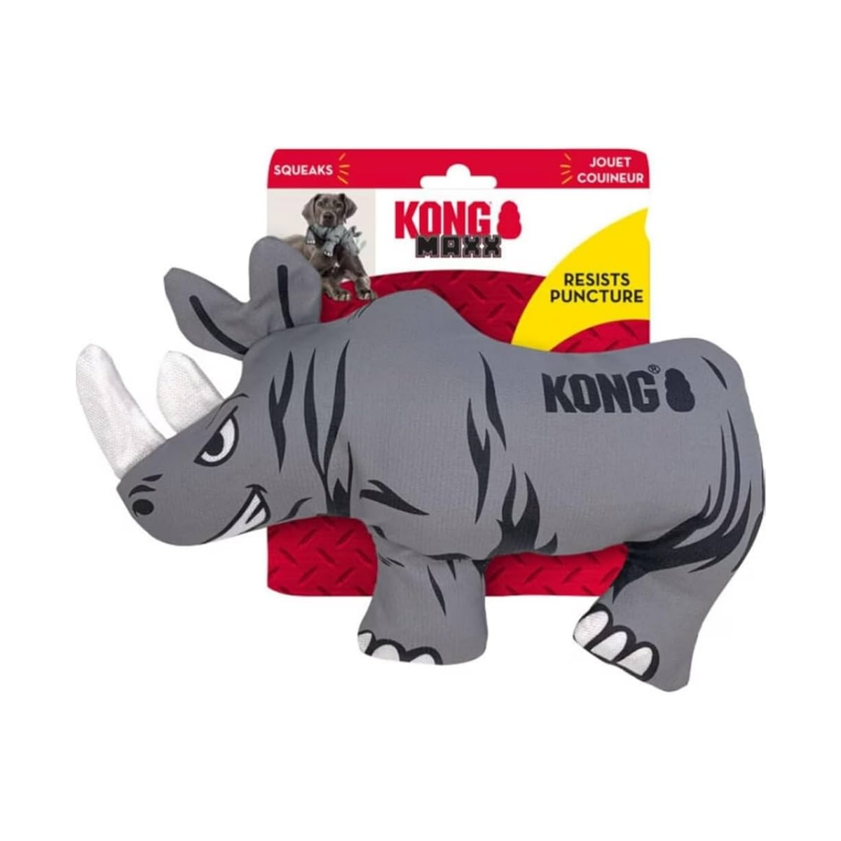 Kong Maxx Rhino Tough Squeaky Dog Plush Toy Large