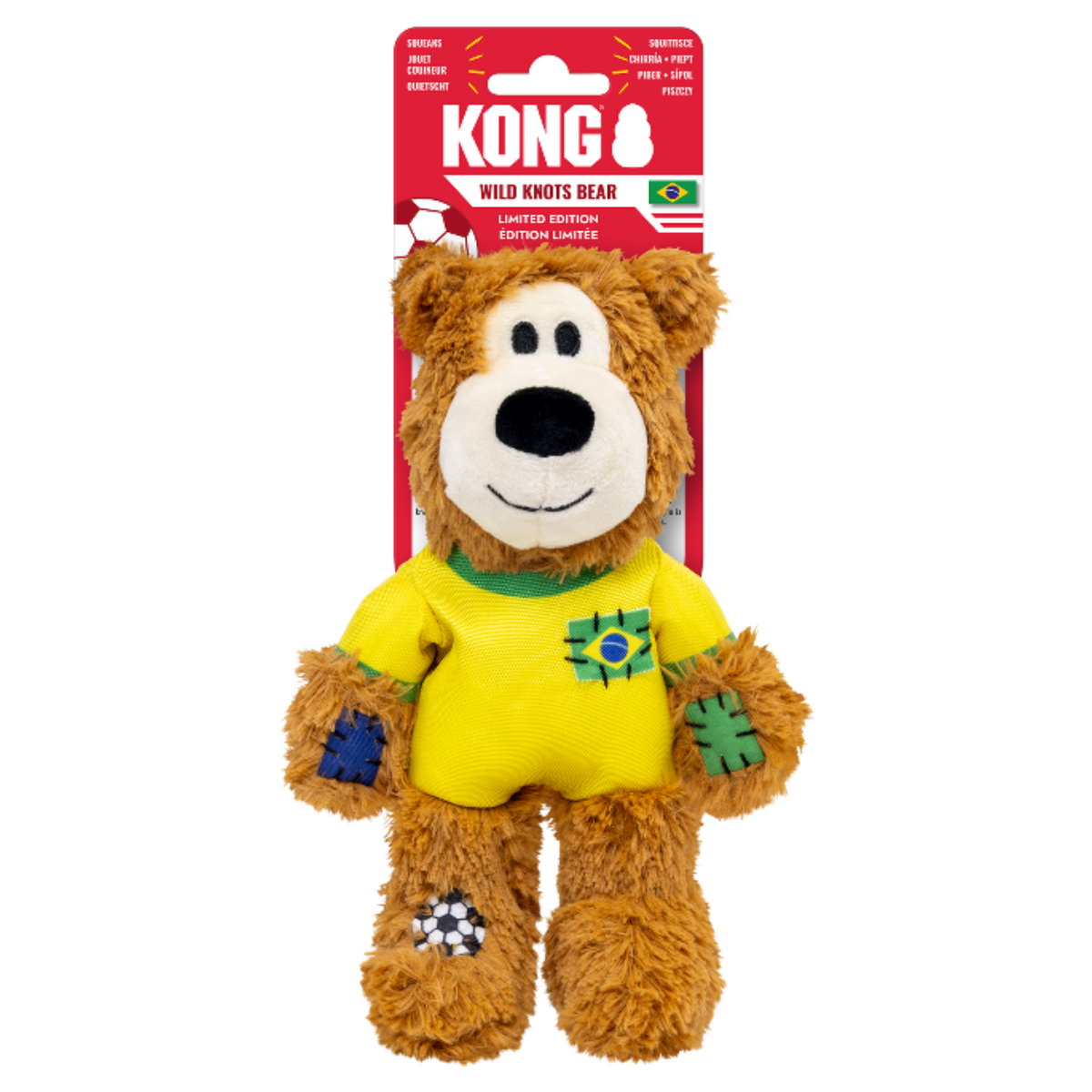 Kong Limited Edition Soccer Brazil Wild Knots Bear Dog Toy 7 in