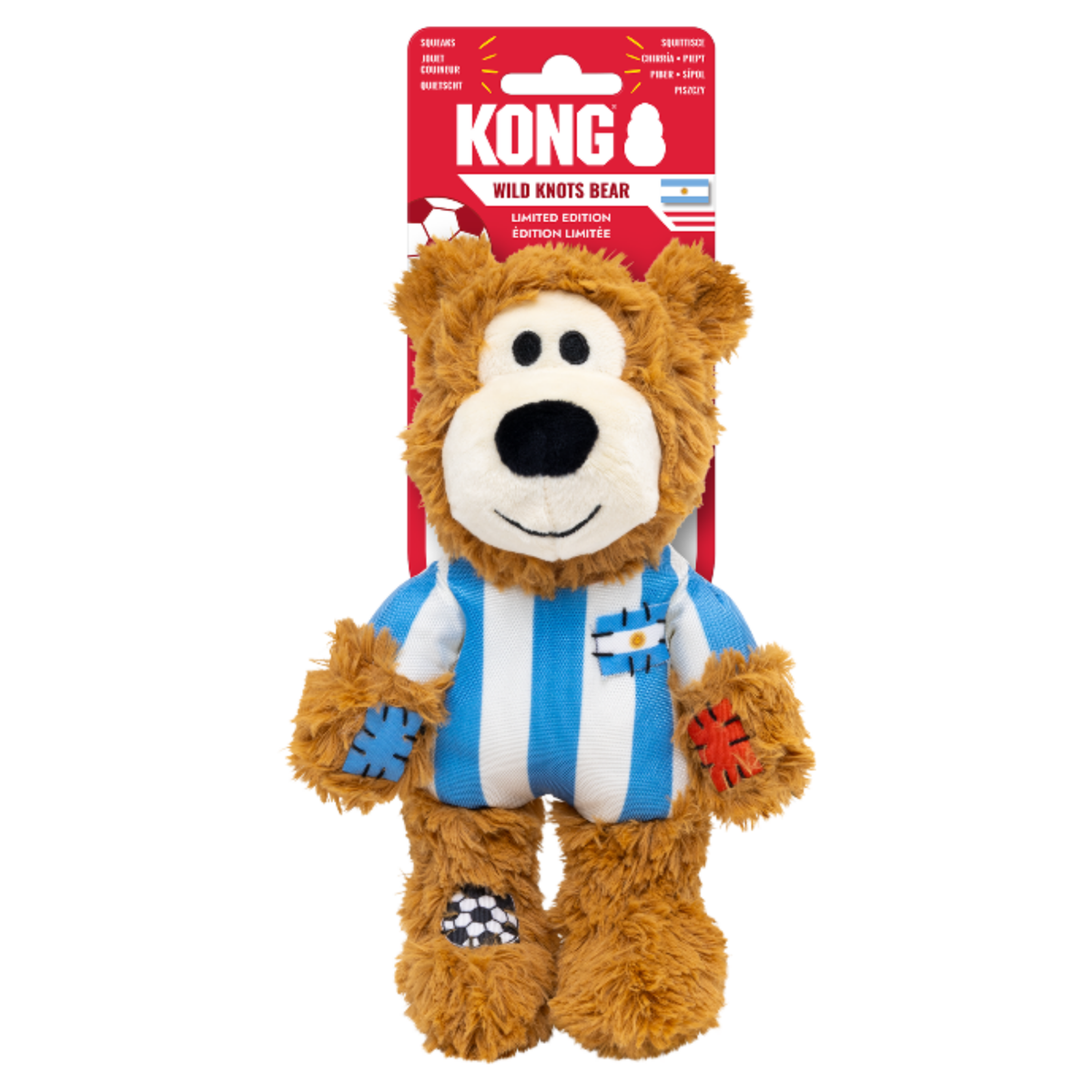Kong Limited Edition Soccer Argentina Wild Knots Bear Dog Toy 7 in