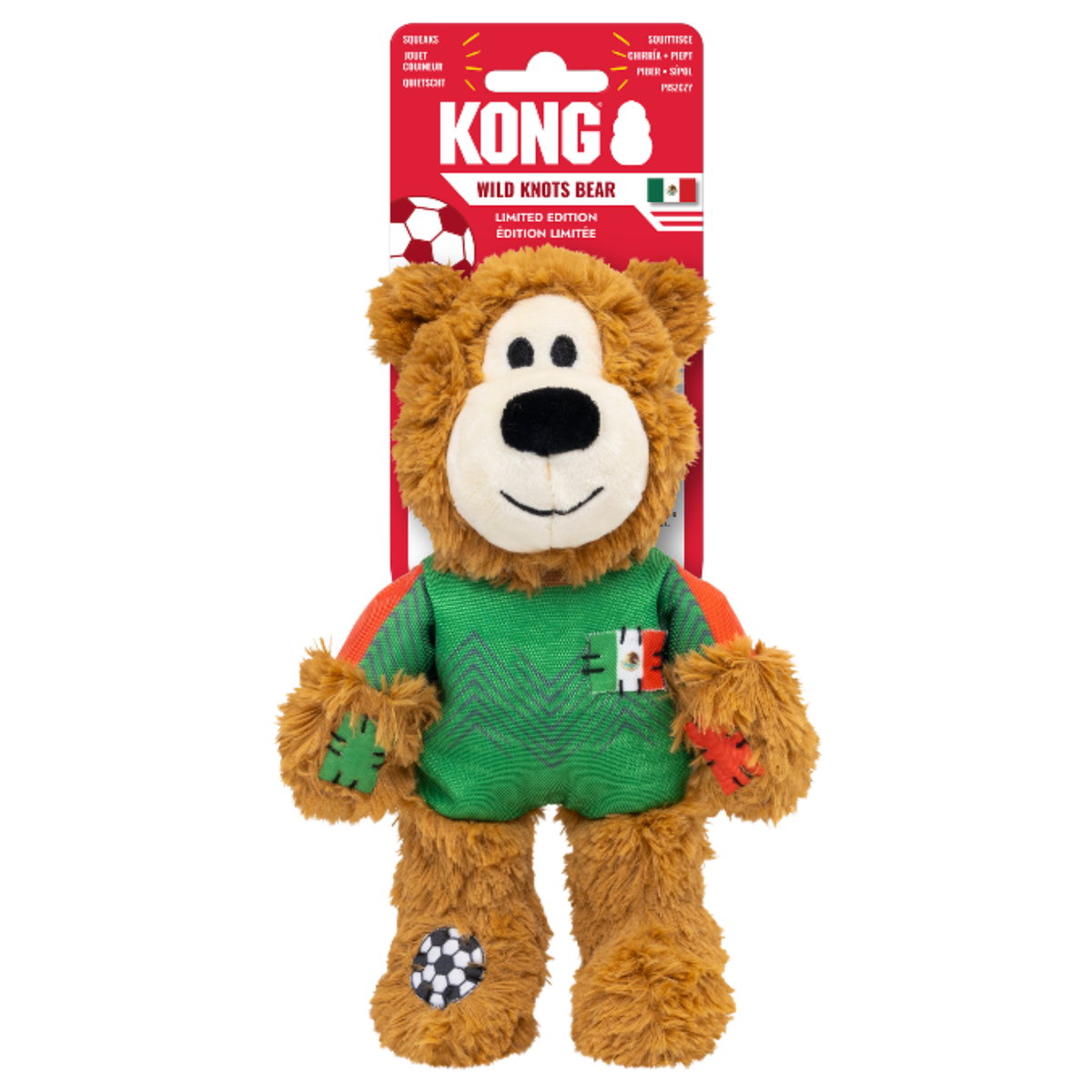 Kong Limited Edition Soccer Mexico Wild Knots Bear Dog Toy 7 in