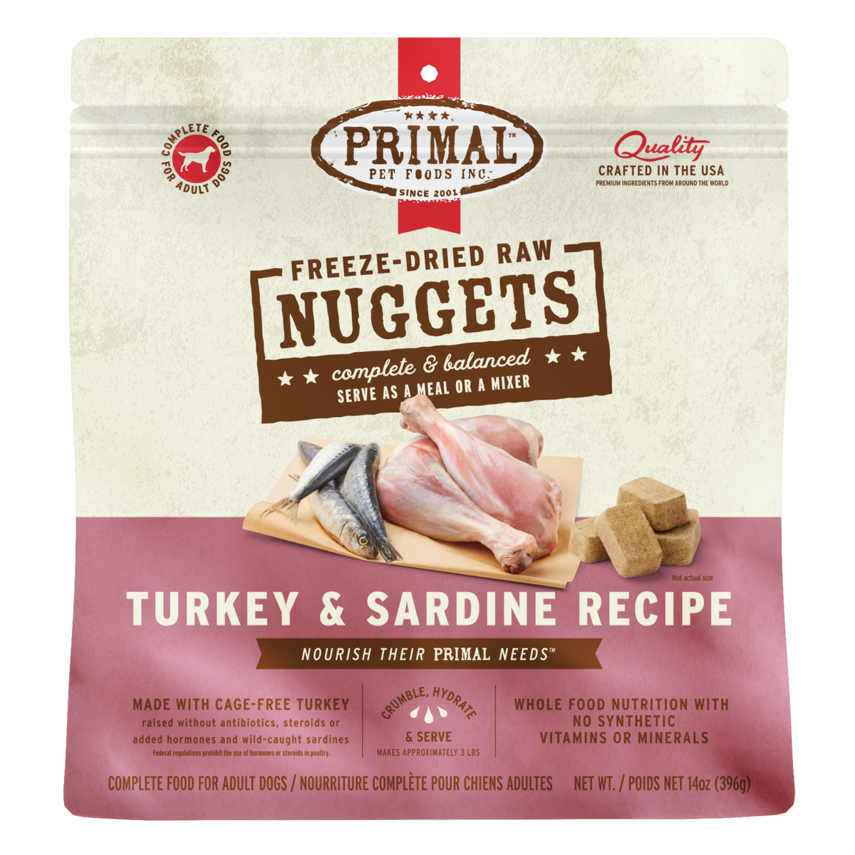 Primal Turkey & Sardine Formula Nuggets Grain-Free Freeze-Dried Dog Food 14 oz