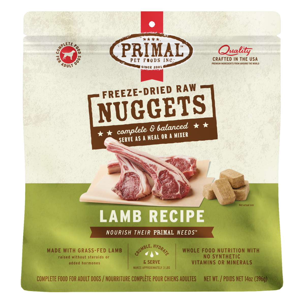 Primal Lamb Formula Nuggets Grain-Free Freeze-Dried Dog Food 14 oz
