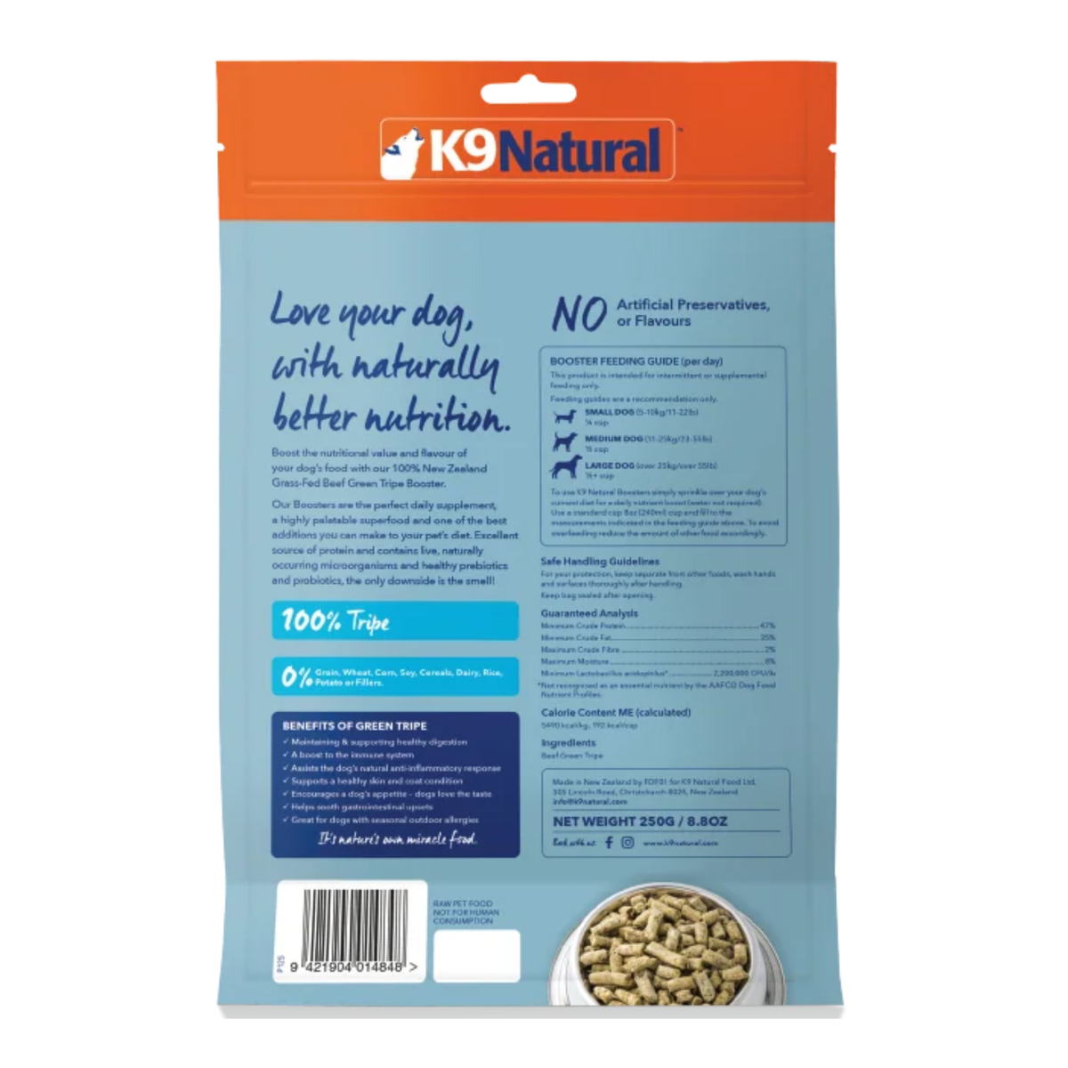 Natural Pet Food Group K9 Natural Freeze-Dried Beef Green Tripe Digestive Health Supplement Booster for Dogs 2 oz