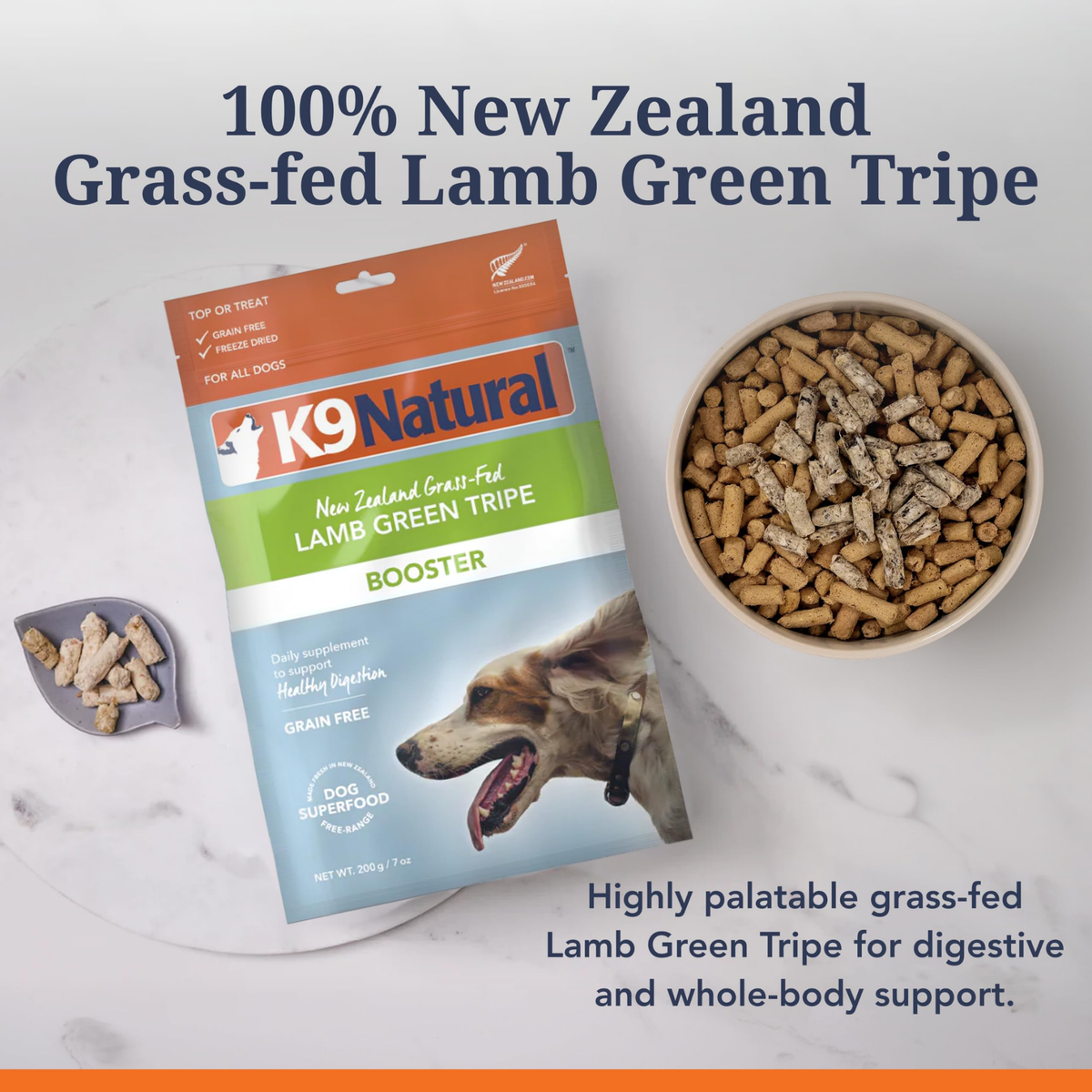 Natural Pet Food Group K9 Natural Freeze-Dried Lamb Green Tripe Digestive Health Supplement Booster for Dogs 2 oz