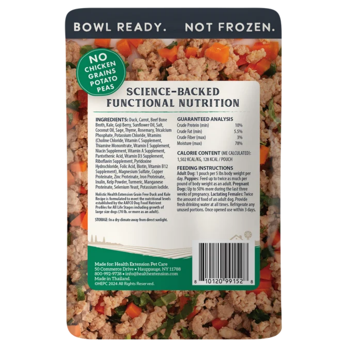 HEALTH EXTENSION Whole Foods Gently Cooked in Bone Broth Grain Free Duck & Kale Recipe Dog Food