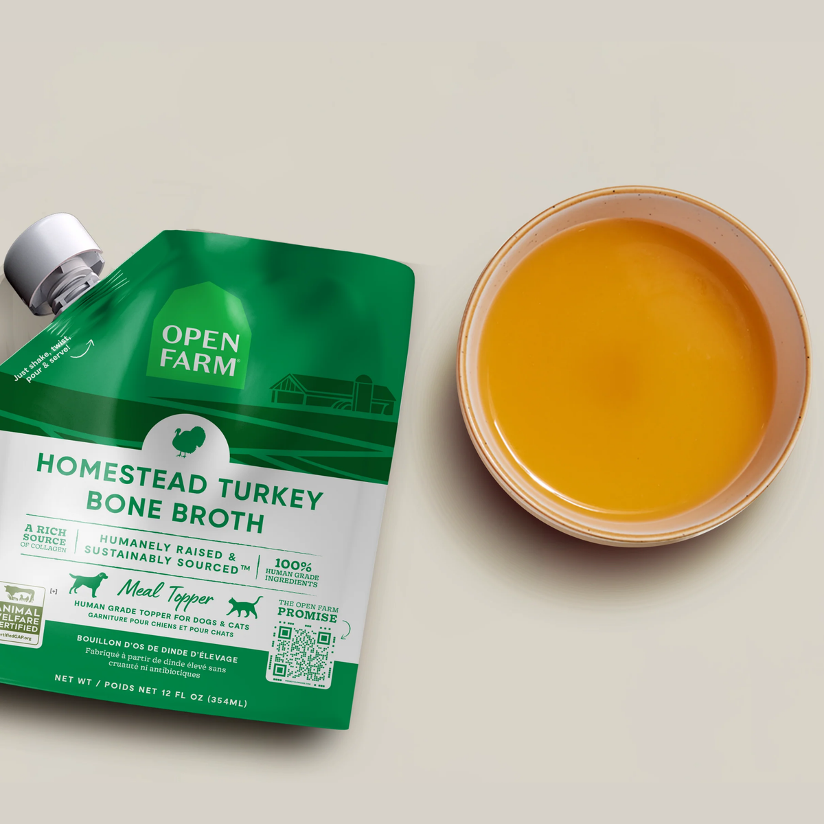Open Farm Homestead Turkey Bone Broth Meal Topper for Dogs & Cats 12 oz