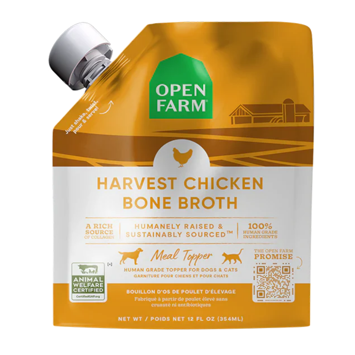 Open Farm Harvest Chicken Bone Broth Meal Topper for Dogs & Cats 12 oz
