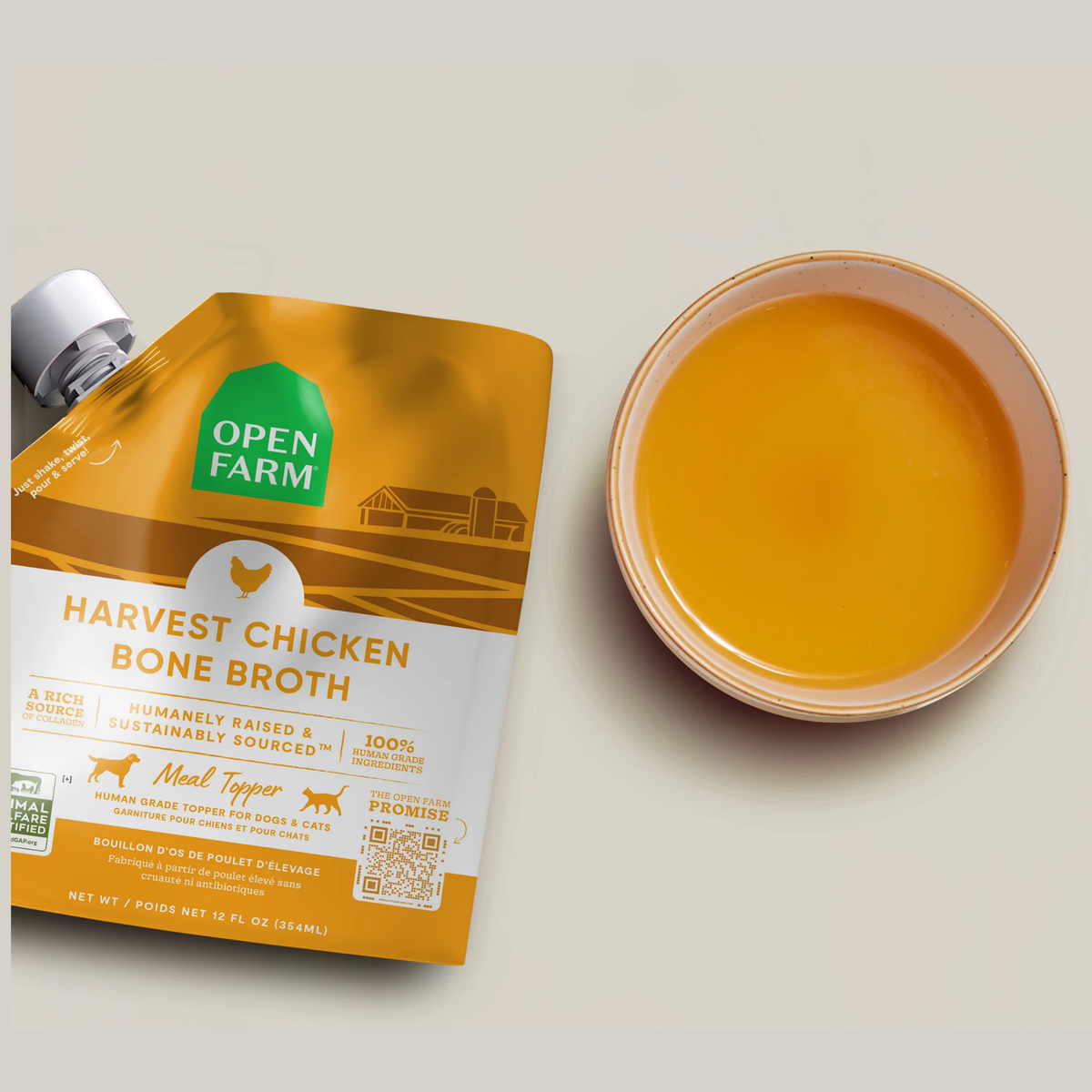 Open Farm Harvest Chicken Bone Broth Meal Topper for Dogs & Cats 12 oz