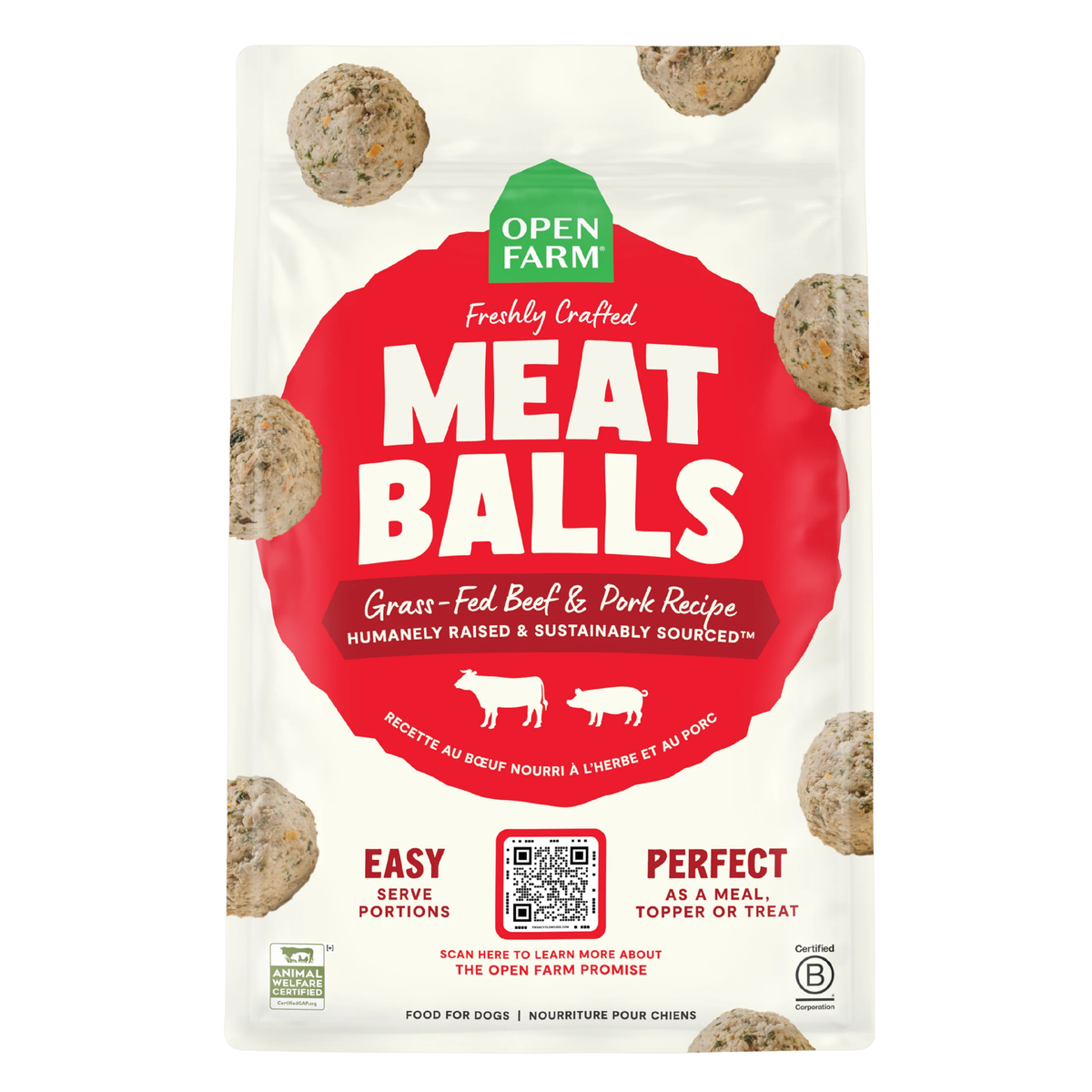 Open Farm Grass-Fed Beef & Pork Freshly Crafted Meatballs for Dogs 14 oz