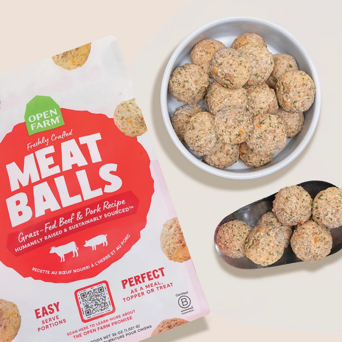 Open Farm Grass-Fed Beef & Pork Freshly Crafted Meatballs for Dogs 14 oz