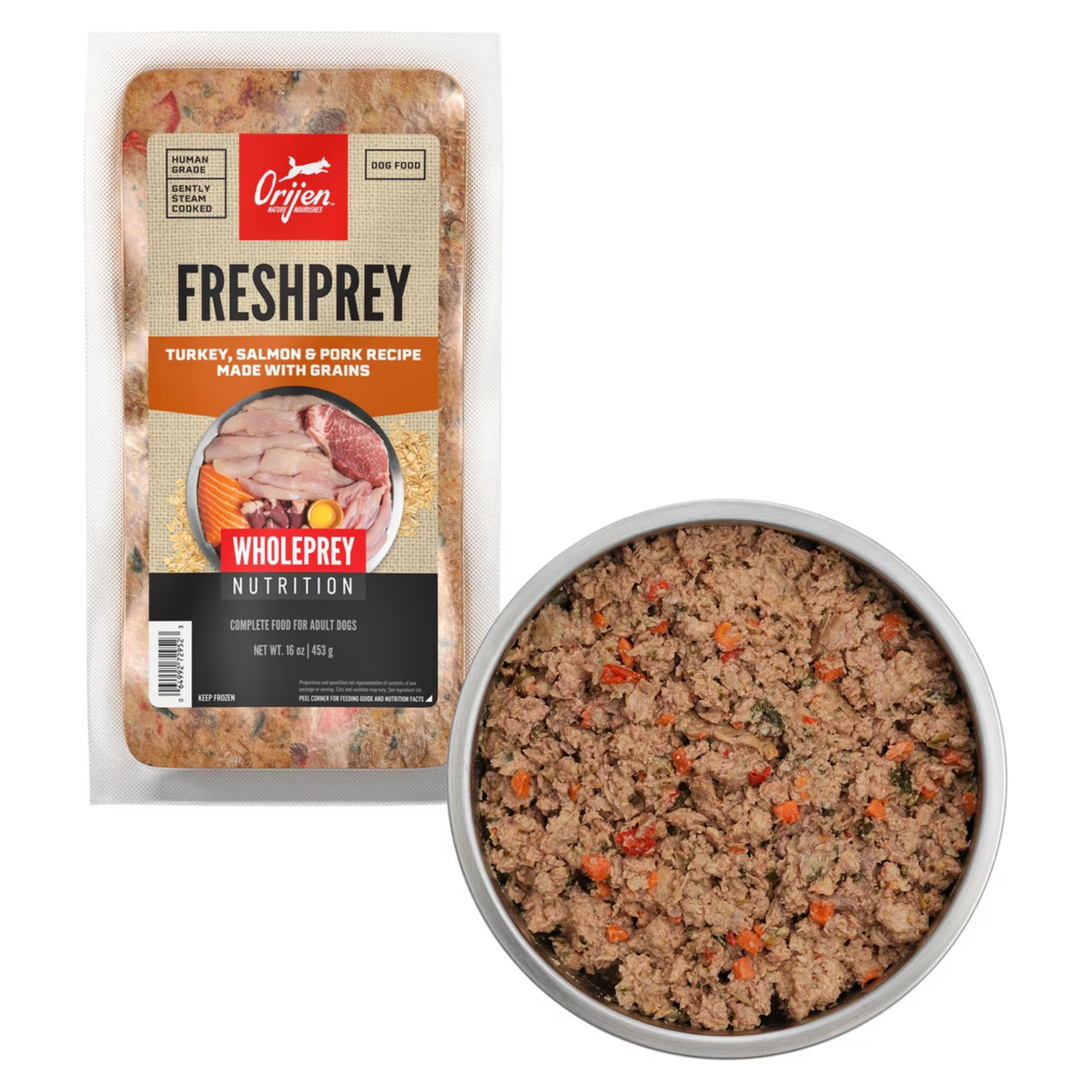 Orijen FRESHPREY Turkey, Salmon & Pork Recipe Grain-Inclusive Frozen Dog Food