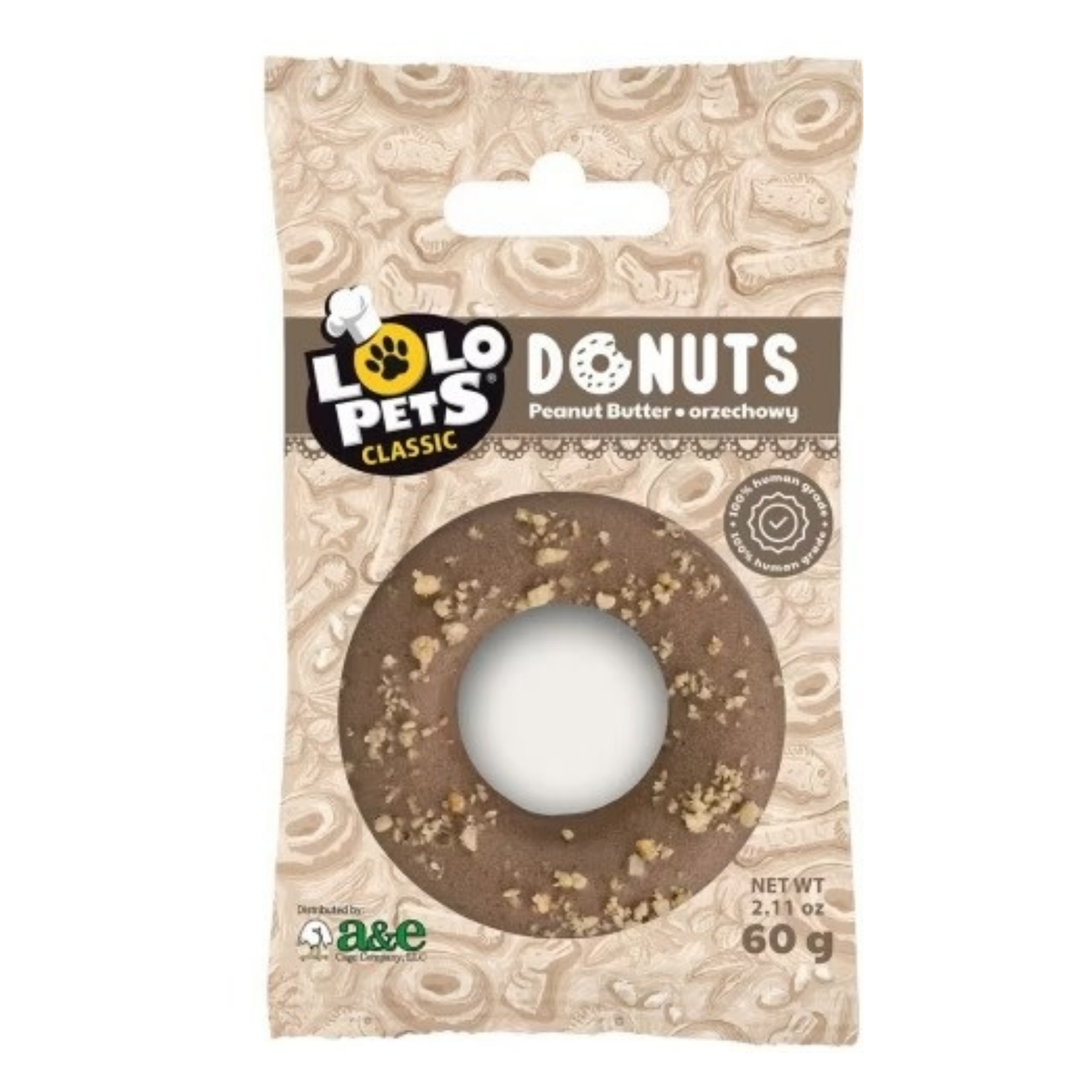 A&E Lolo Pets Classsic LoLo Peanut Butter Donut Dog Treat 6 in