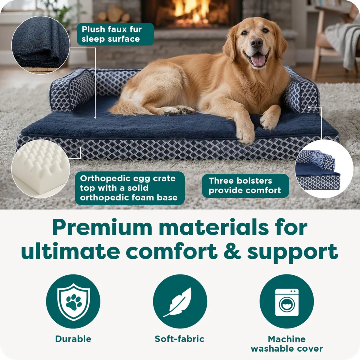 Furhaven Plush & Diamond Comfy Couch Sofa Pet Bed 27 x 36 in