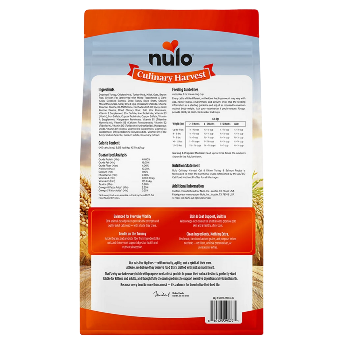 Nulo Culinary Harvest Baked Turkey & Salmon Recipe for Adult Cats and Kittens 4 lb