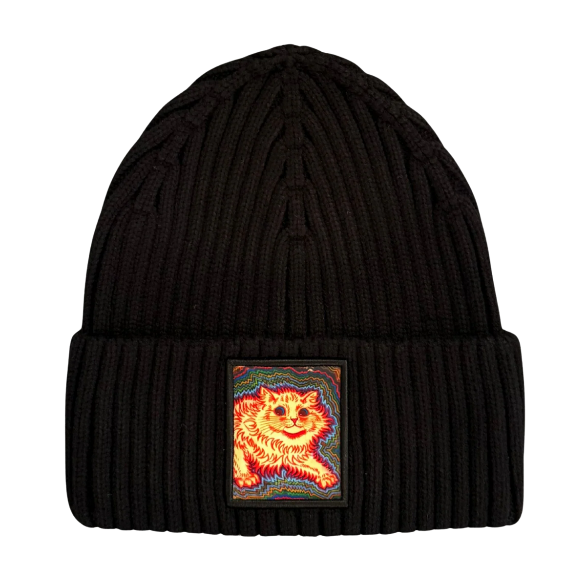 Hatphile Psychedelic Cat Black Knit Beanie