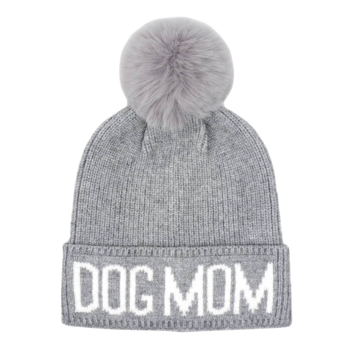 Hatphile Dog Mom Gray PomPom Knit Beanie