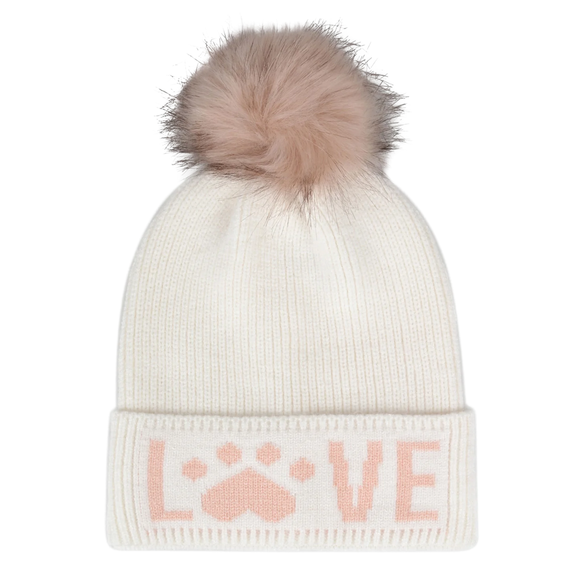 Hatphile Love White and Pink PomPom Knit Beanie
