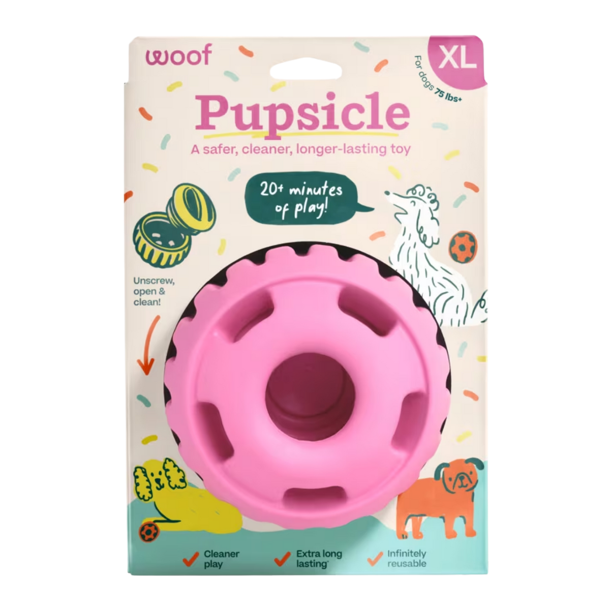 WOOF Party Pink Party Pupsicle Treat Dispensing Dog Toy