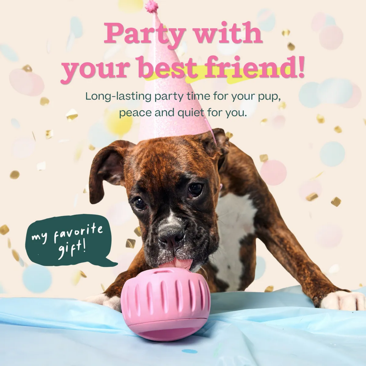 WOOF Party Pink Party Pupsicle Treat Dispensing Dog Toy