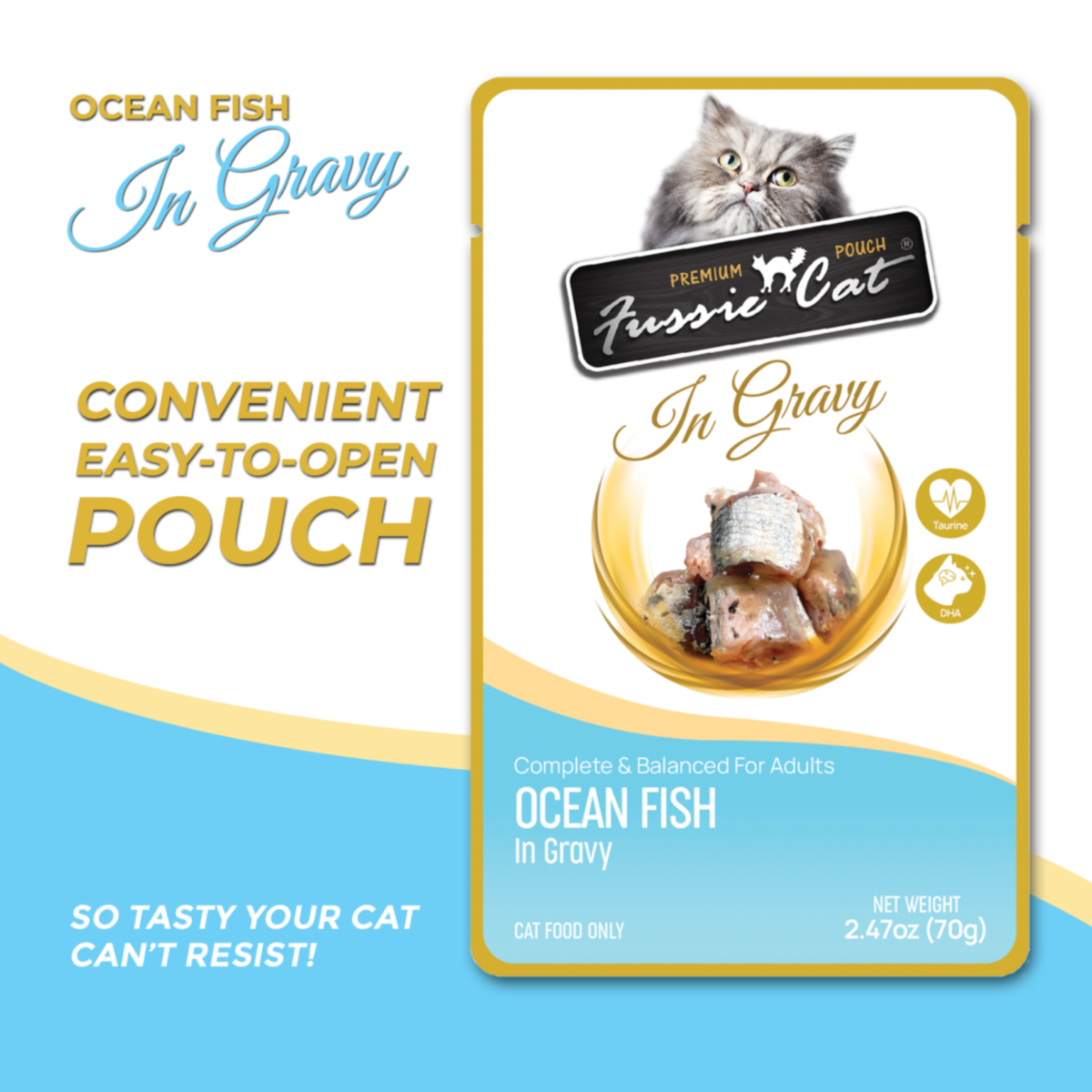 Fussie Cat Ocean Fish in Gravy Wet Cat Food Pouch