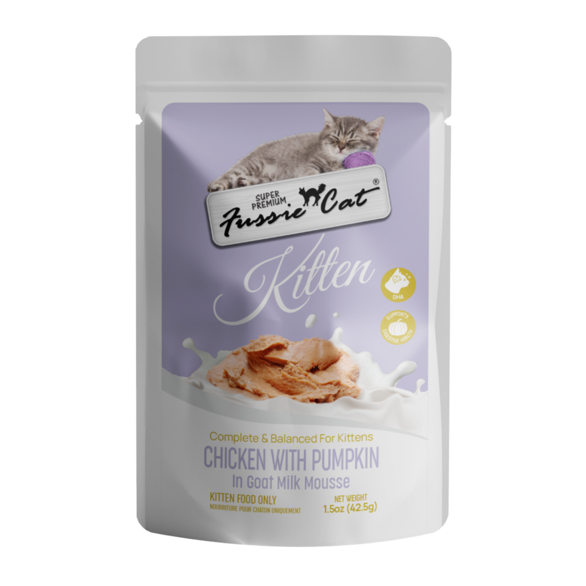 Fussie Cat Chicken with Pumpkin in Goat Milk Mousse Kitten Pouch Wet Food