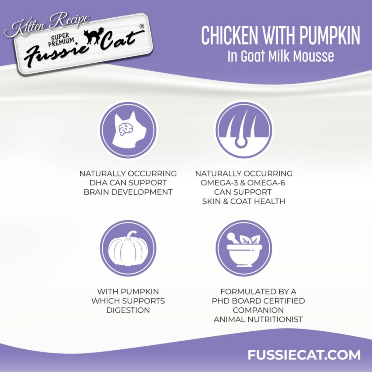 Fussie Cat Chicken with Pumpkin in Goat Milk Mousse Kitten Pouch Wet Food