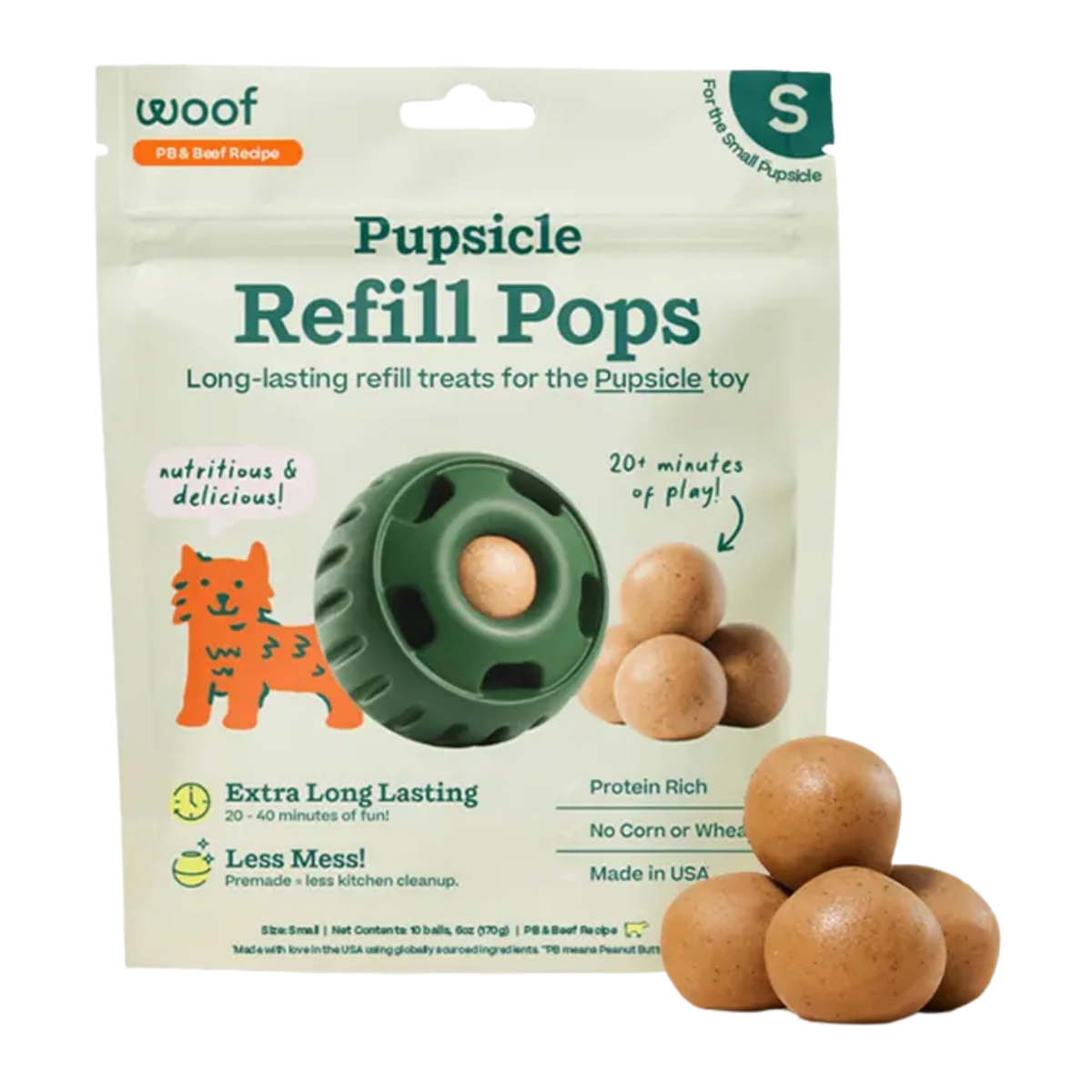 Woof Pupsicle Pops Refills Peanut Butter & Beef Recipe Lickable Dog Treats