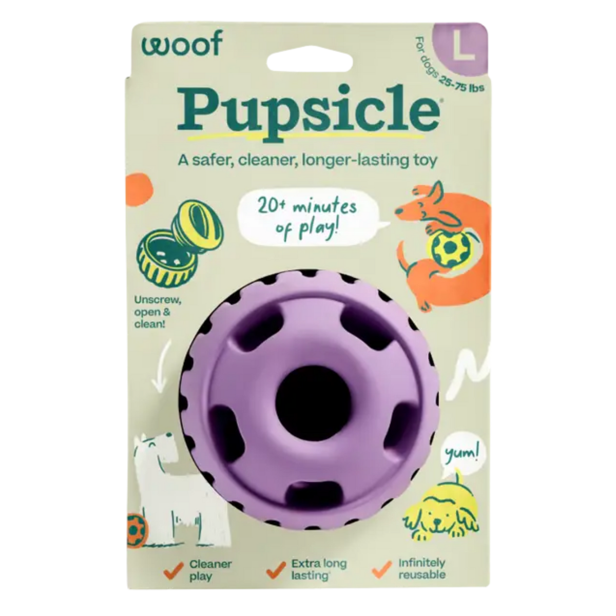 Woof The Pupsicle Long-lasting Refillable Dog Toy, Lavender