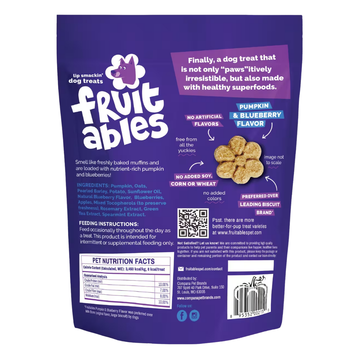 Fruitables Pumpkin & Blueberry Flavor Crunchy Dog Treats 7 oz