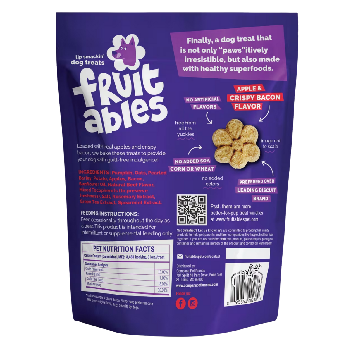 Fruitables Crispy Bacon & Apple Flavor Crunchy Dog Treats 7 oz