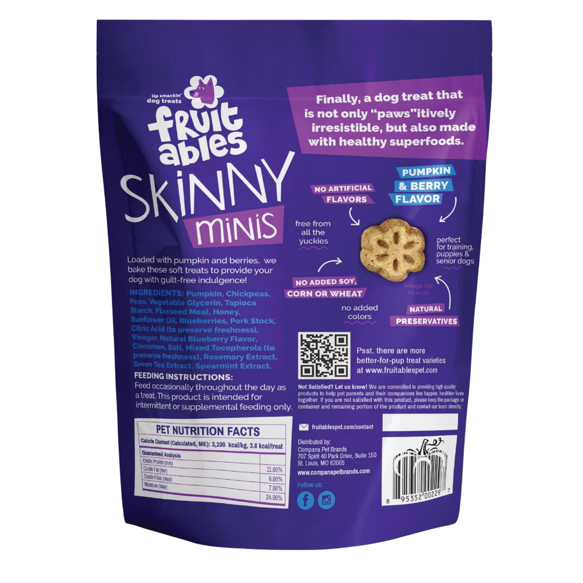 Fruitables Skinny Minis Pumpkin & Berry Flavor Soft & Chewy Dog Treats 5 oz