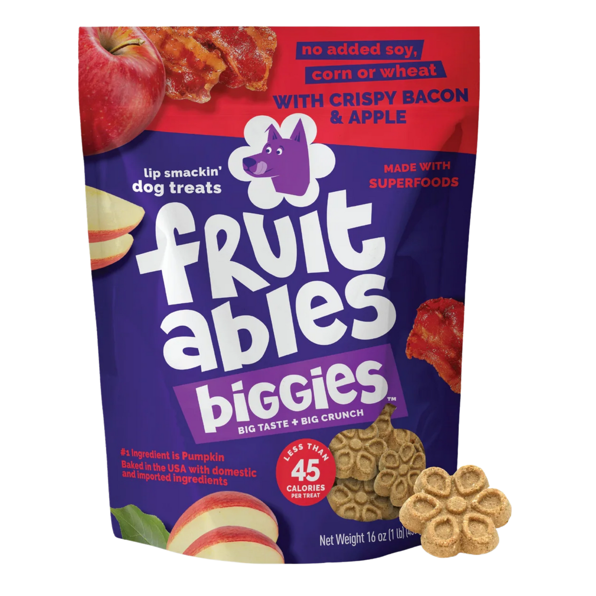 Fruitables Biggies with Real Crispy Bacon & Apple Dog Treats 16 oz