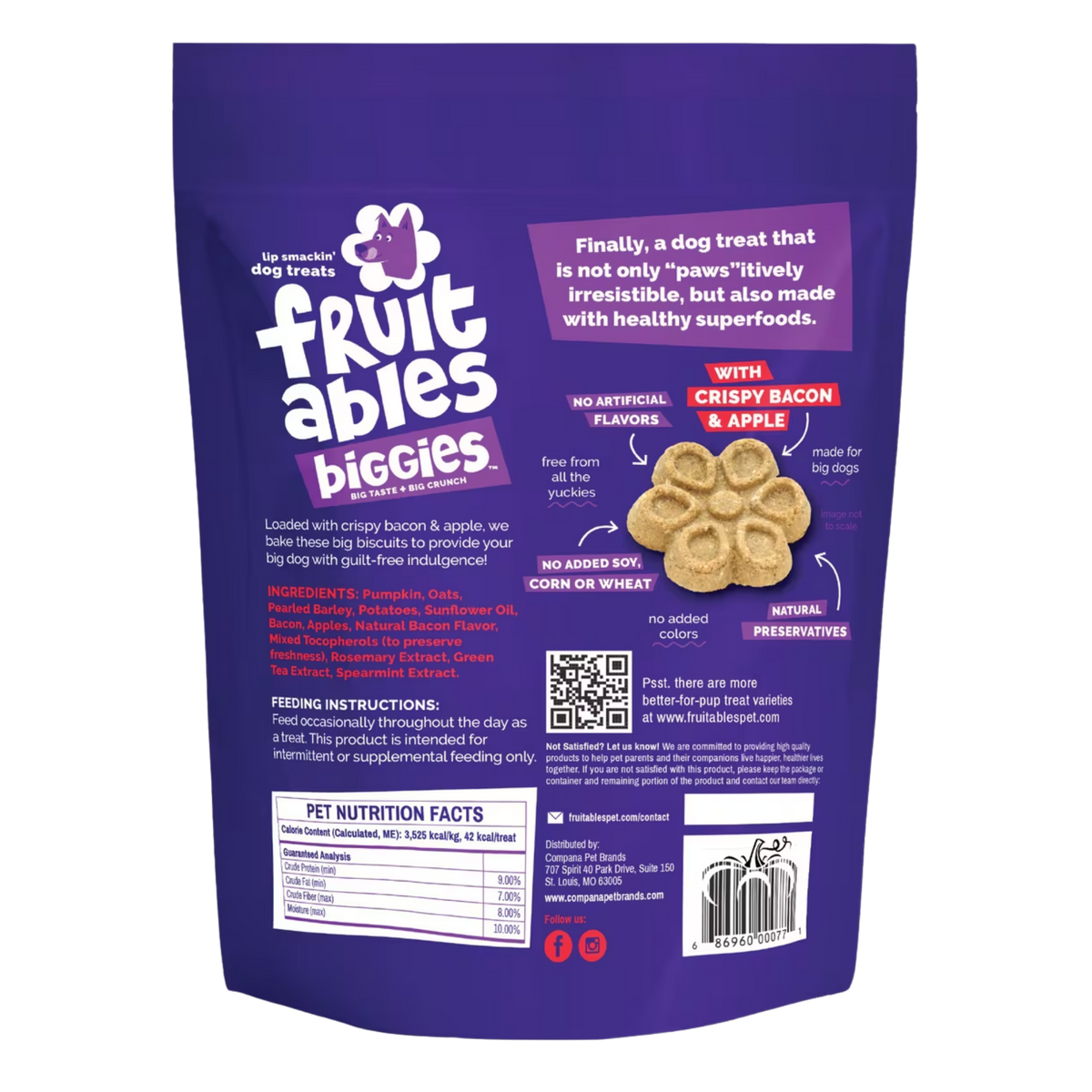 Fruitables Biggies with Real Crispy Bacon & Apple Dog Treats 16 oz